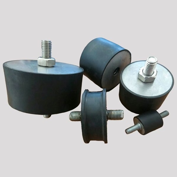 Cylindrical rubber pump vibration damper with threaded studs